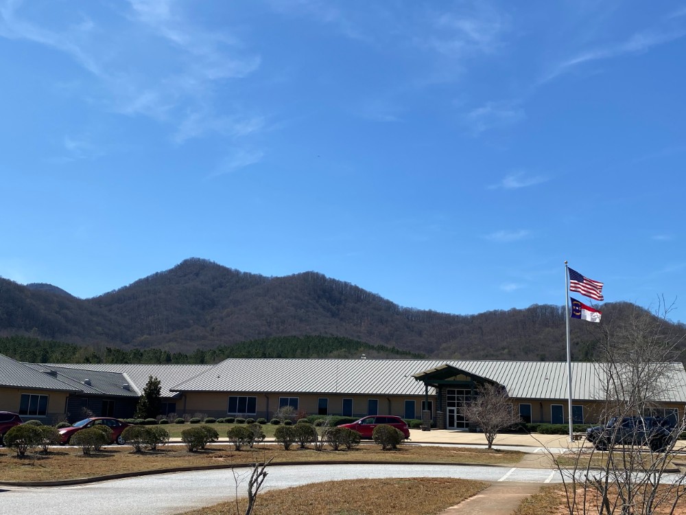 Polk County Middle School with Little White Oak Mountain in the background