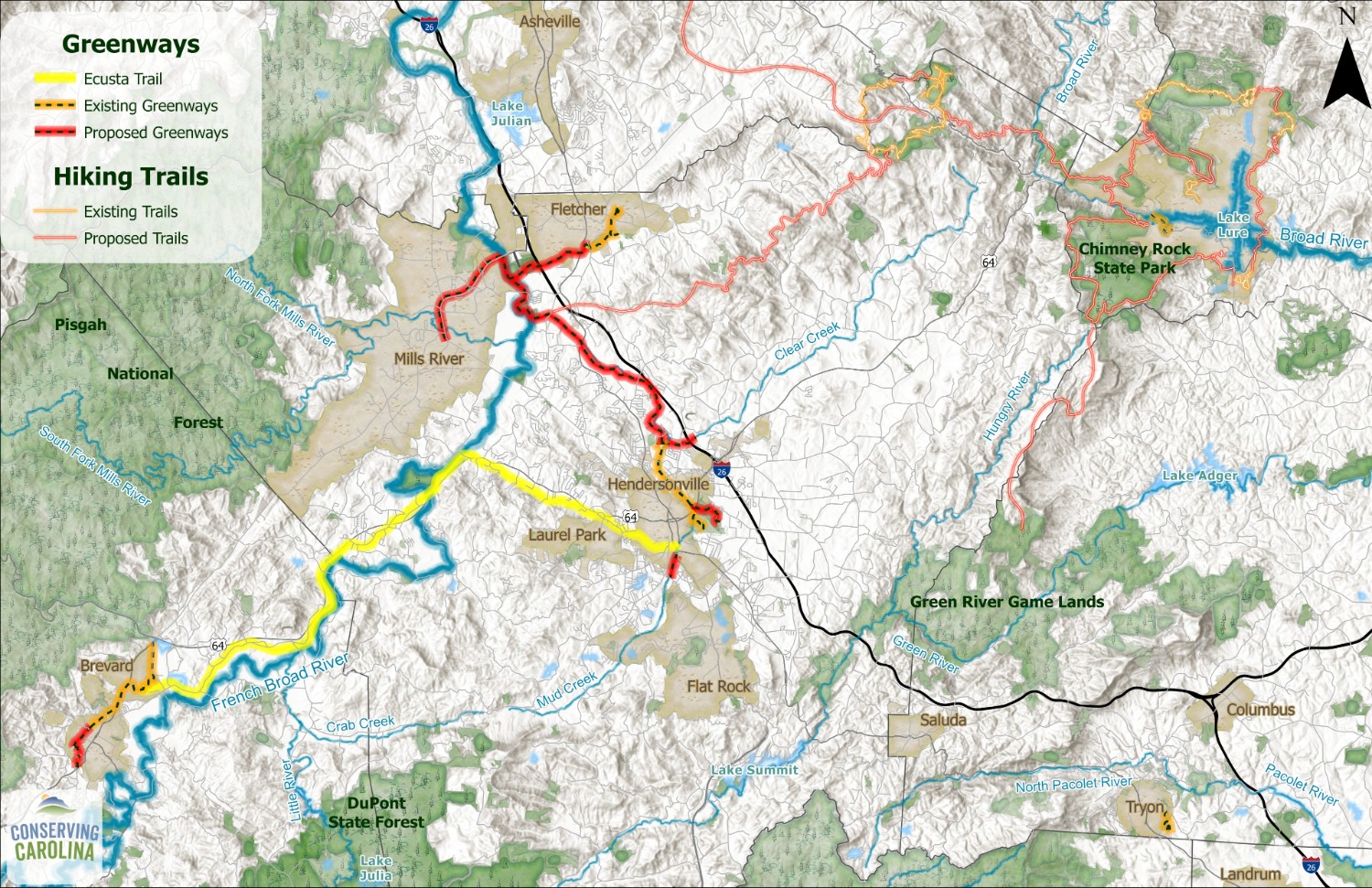 Ecusta Map with trail connections