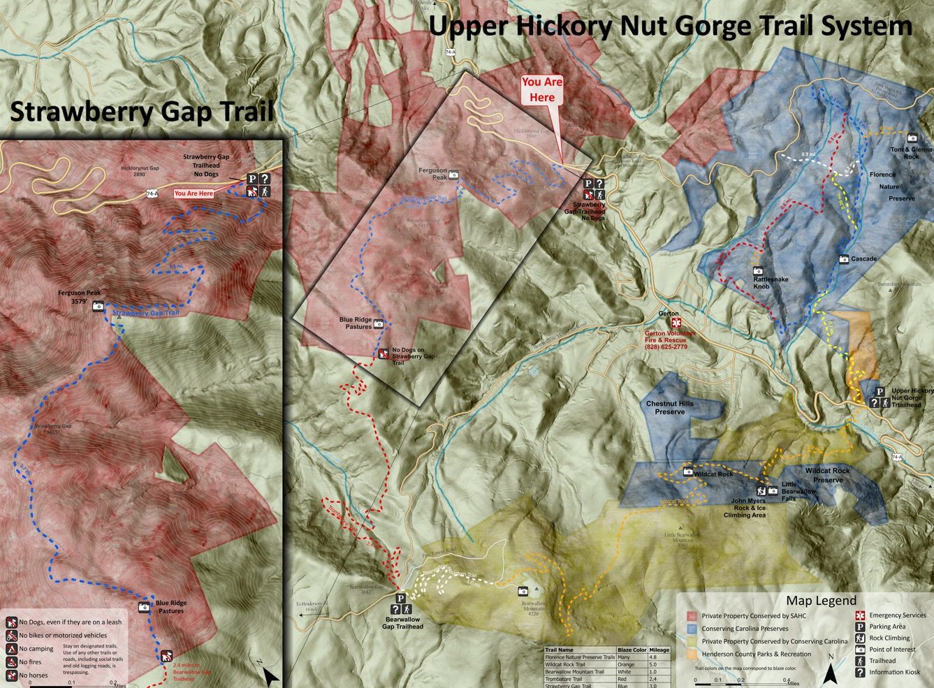 Strawberry Gap and Upper Hickory Nut Gorge Trail Map