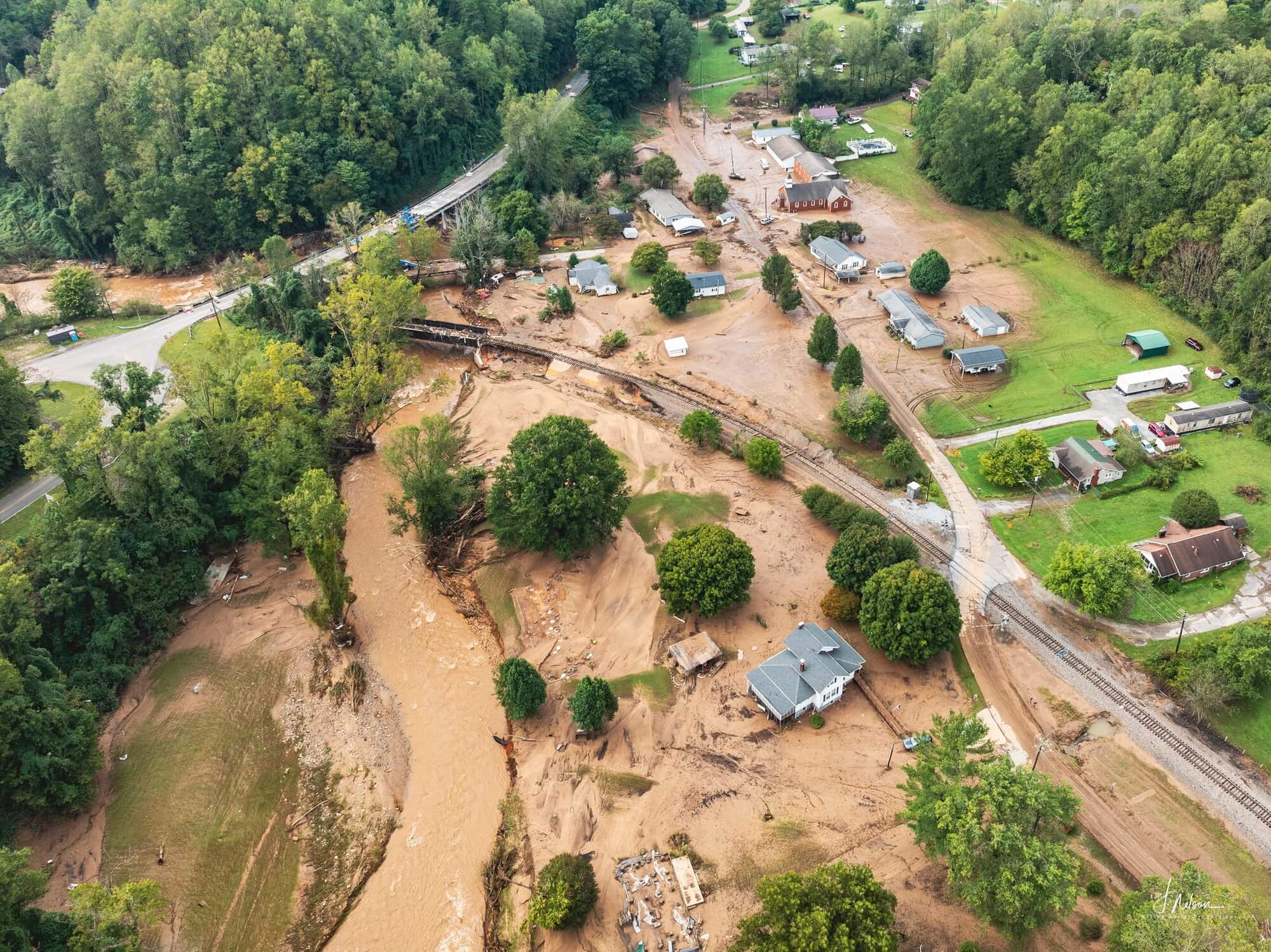 Old Fort after Helene. By Nelson Aerial Productions.